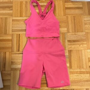 Alo Pink Sports Bra and Shorts Set